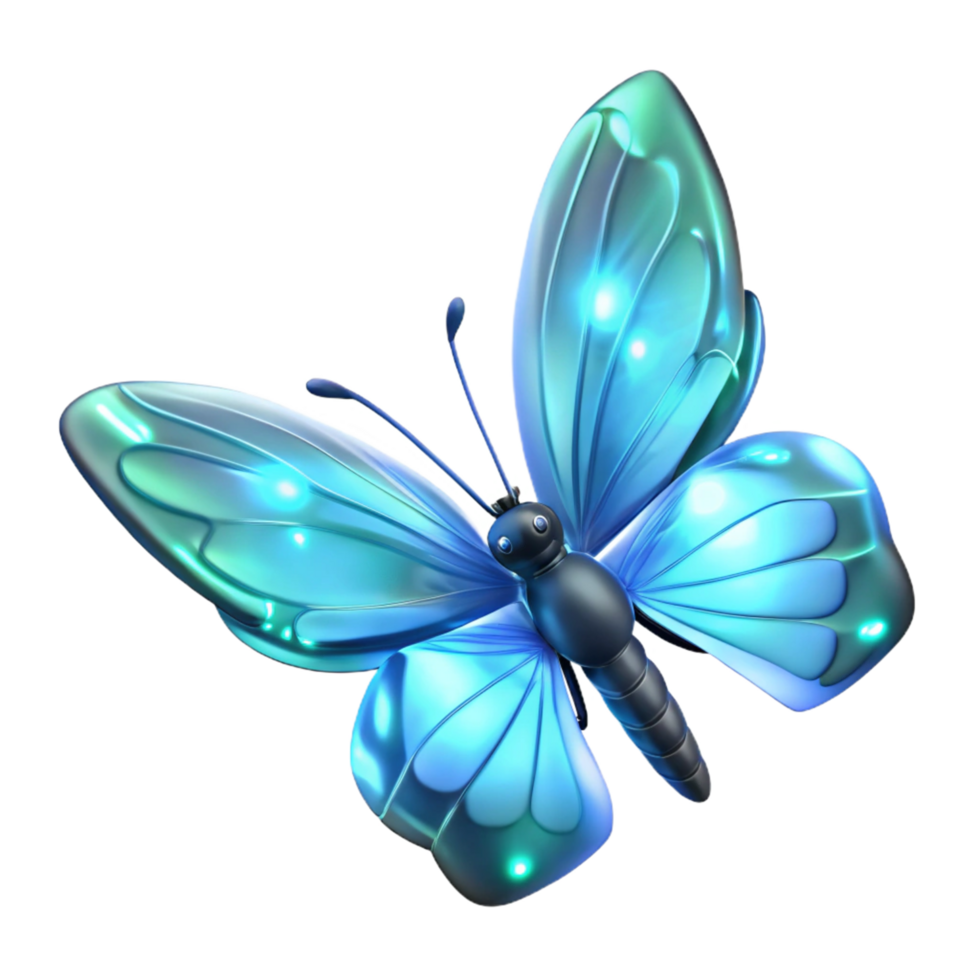 Glowing Butterfly 3D Render A luminous 3D depiction of a butterfly, highlighting its glowing features and enchanting presence. png