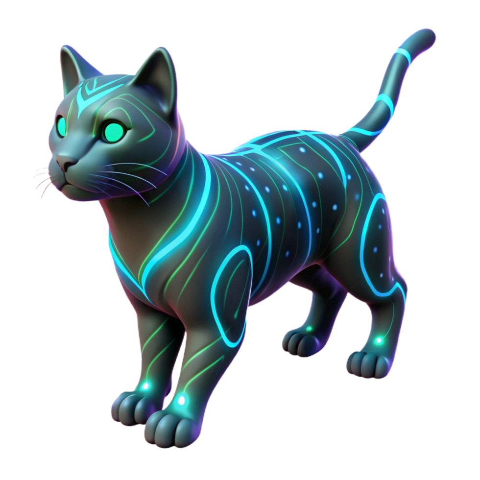 Neon Cat in a Glowing Feline Art Scene of Vibrant Color png