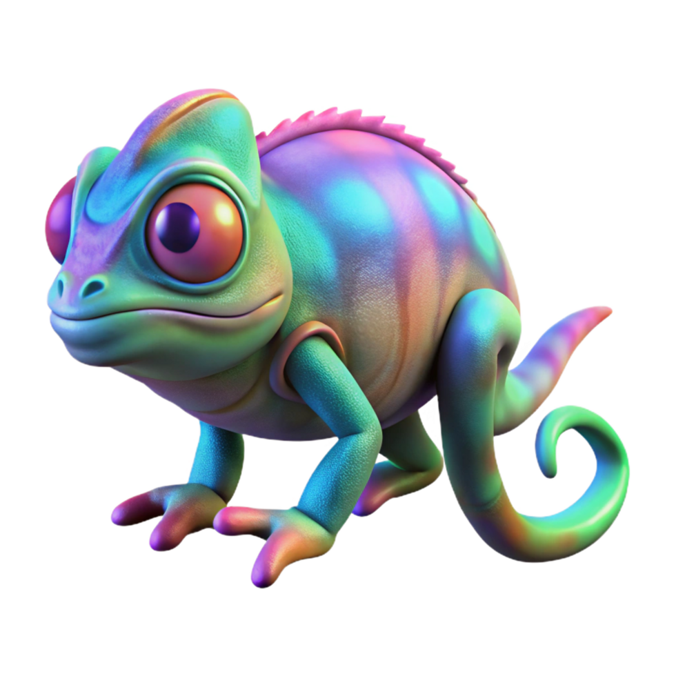 Rainbow Chameleon Three Dimensional Render in a Vibrant Scene of Wildlife png
