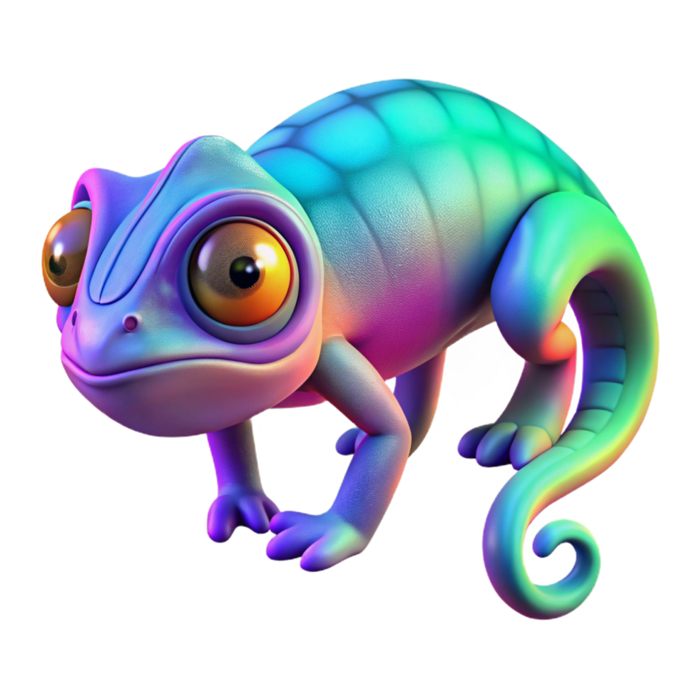 Vibrant Chameleon 3D Render A radiant chameleon navigating the digital jungle, its scales glowing with vibrant colors in a stunning render. png