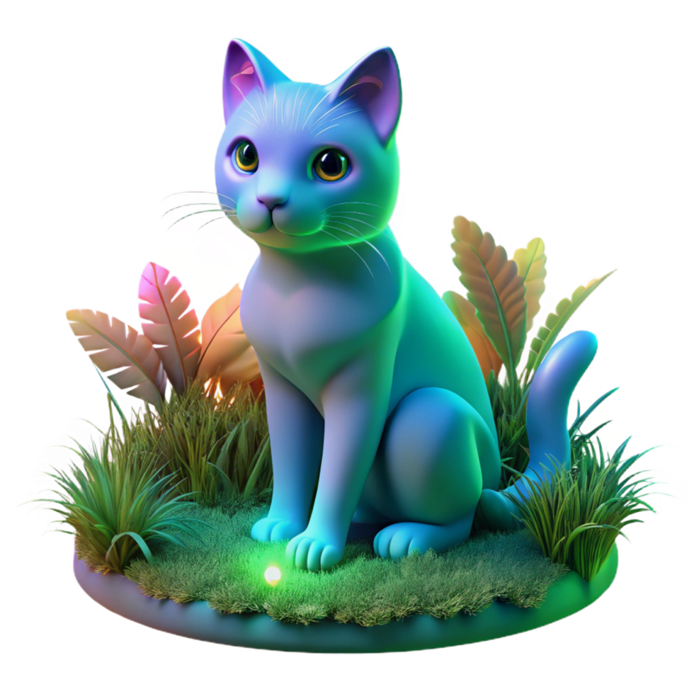 Cute Cat in Lush Garden An adorable 3D depiction of a cat in a lush garden, highlighting its playful and enchanting presence. png