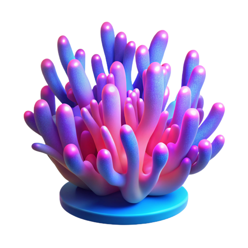 Vibrant Coral Reef 3D Render A radiant depiction of a coral reef navigating the digital ocean, its surface glowing with vibrant colors in a stunning render. png