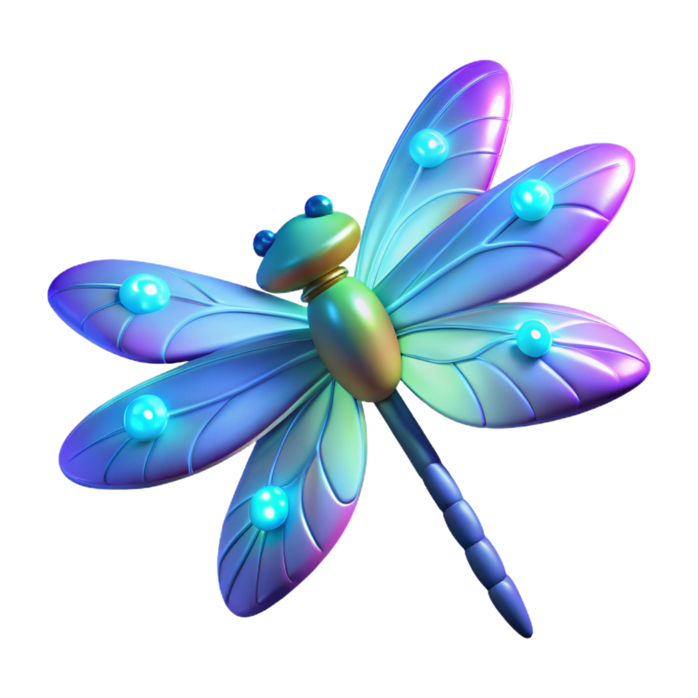 Glowing Dragonfly 3D Render A captivating 3D depiction of a dragonfly with glowing elements, showcasing its intricate design and vibrant colors. png