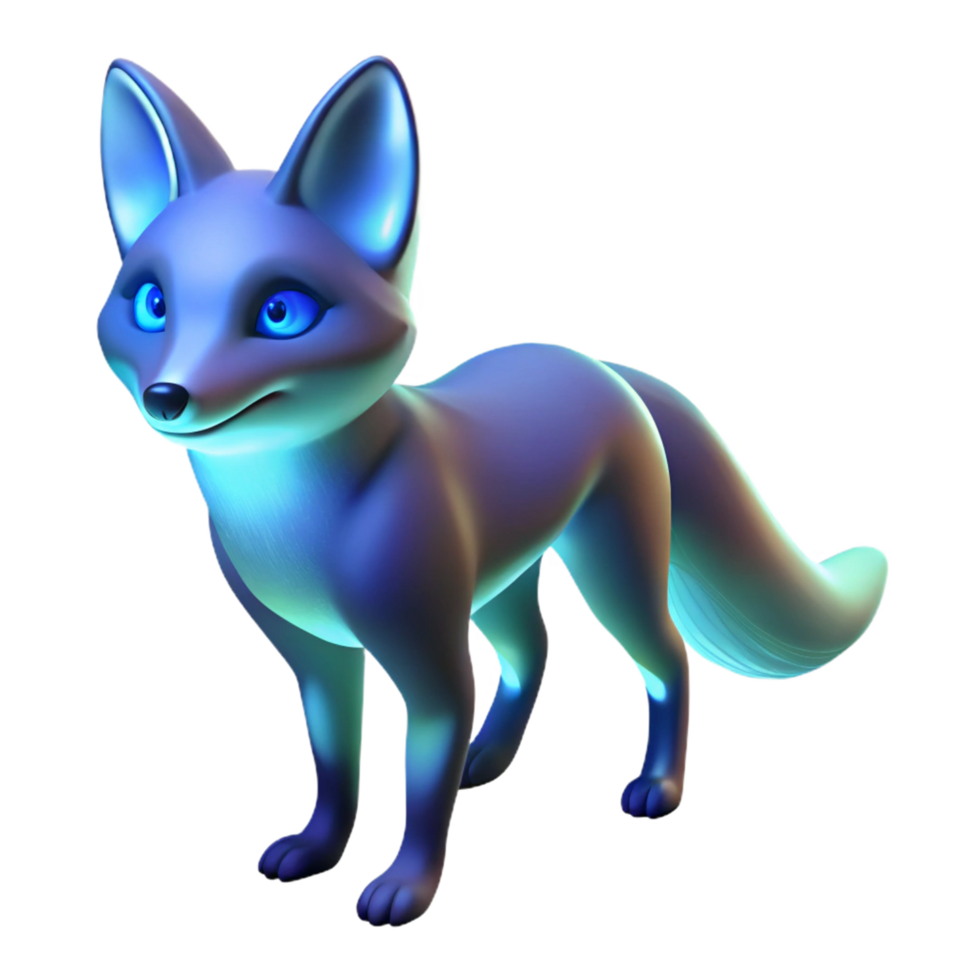 Glowing Arctic Fox 3D Render A radiant fox navigating the frozen expanse of a digital landscape, its fur glowing with vibrant colors in a stunning render. png