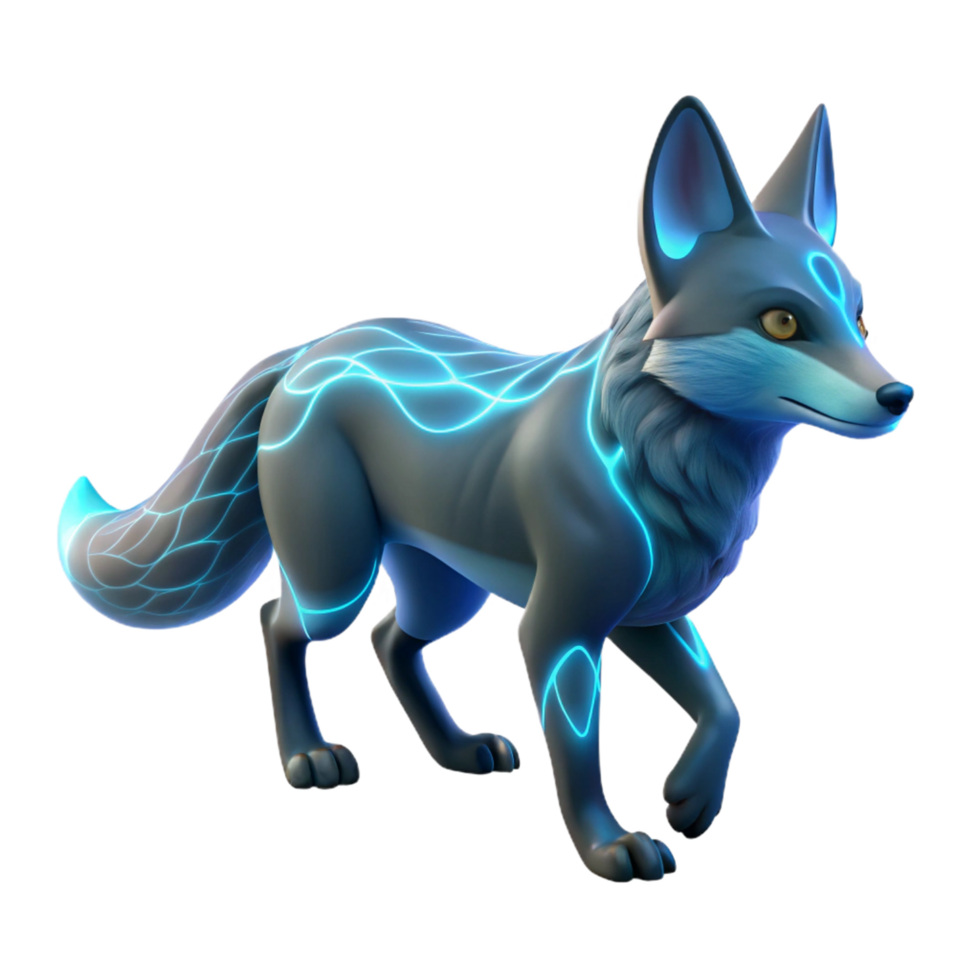 Glowing Fox Digital Art in a Mesmerizing Three Dimensional Scene of Wildlife png