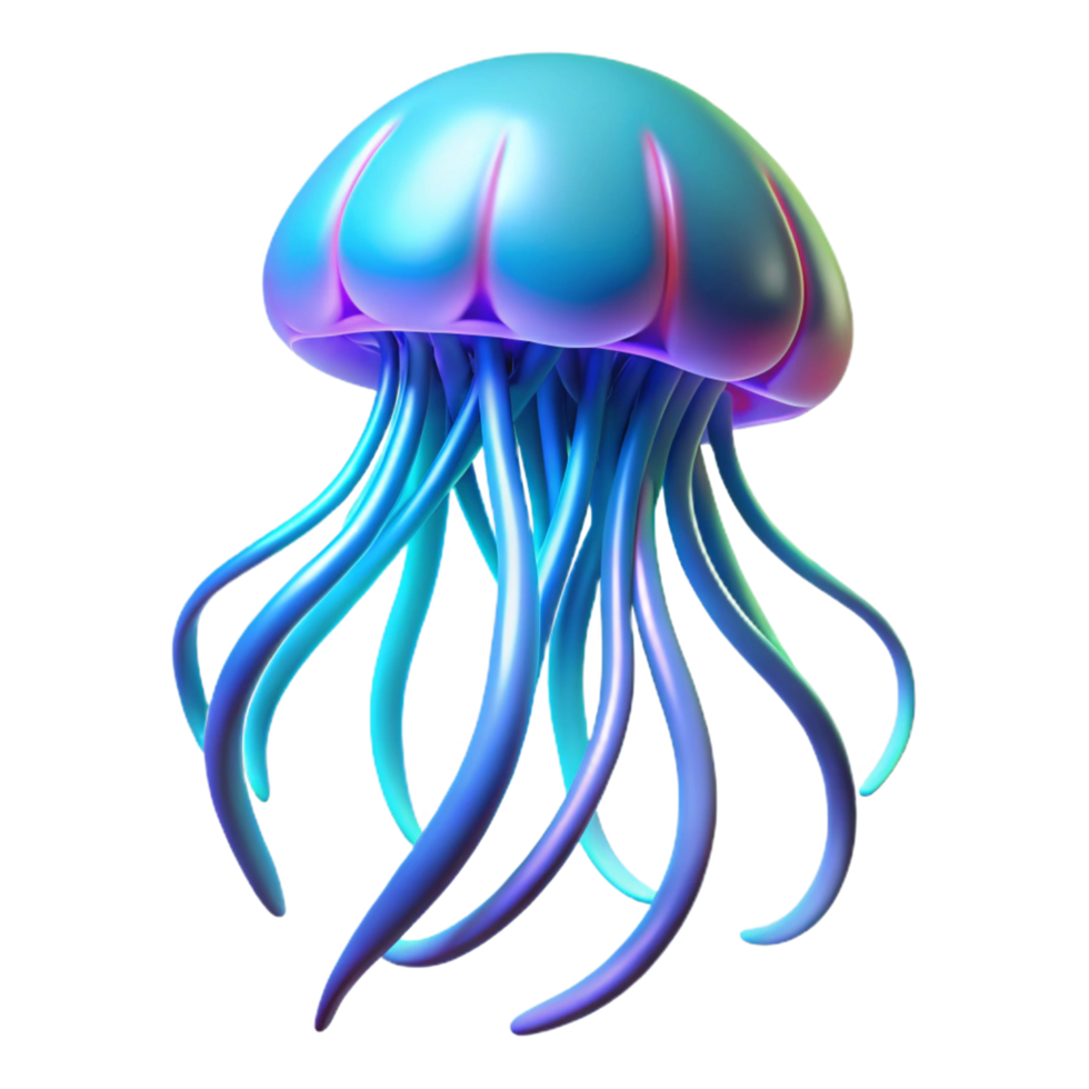Vibrant Jellyfish 3D Render A radiant jellyfish with vibrant colors, captured in a stunning three-dimensional render. png