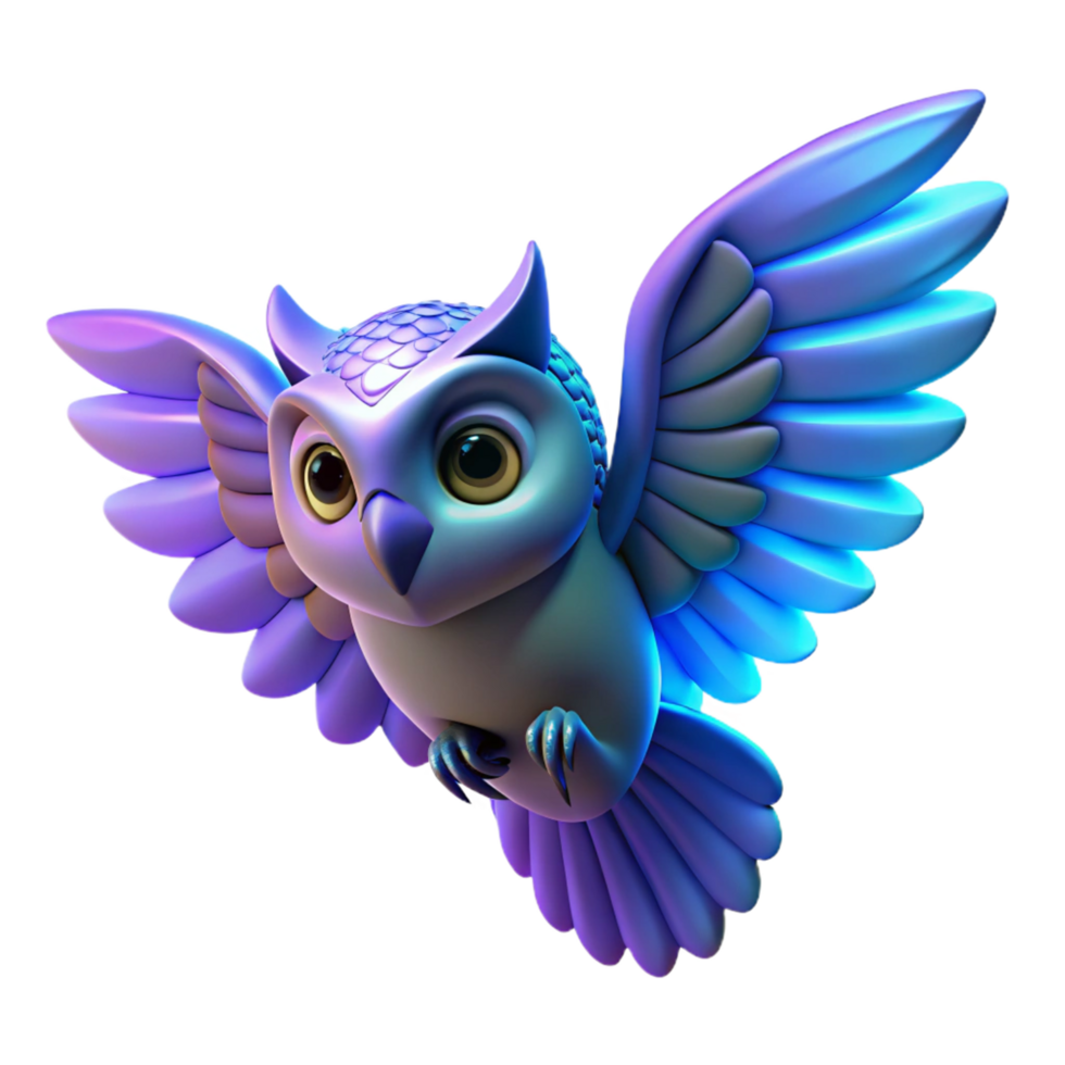 Cute Flying Owl 3D Render An adorable owl soaring through the skies, brought to life in a whimsical three-dimensional render. png