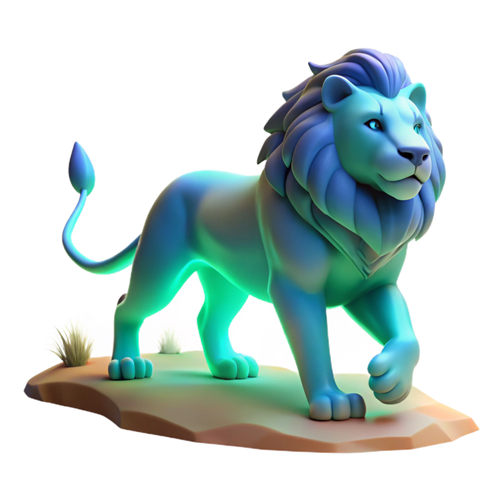 Stylized Lion 3D Model A dynamic depiction of a lion crafted in a stylized three-dimensional model, capturing the essence of digital design. png