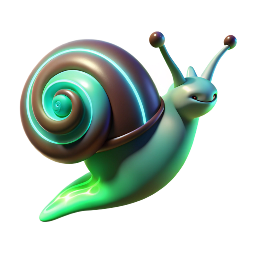 Glowing Snail 3D Render A luminous snail navigating the digital garden, captured in a stunning three-dimensional render. png