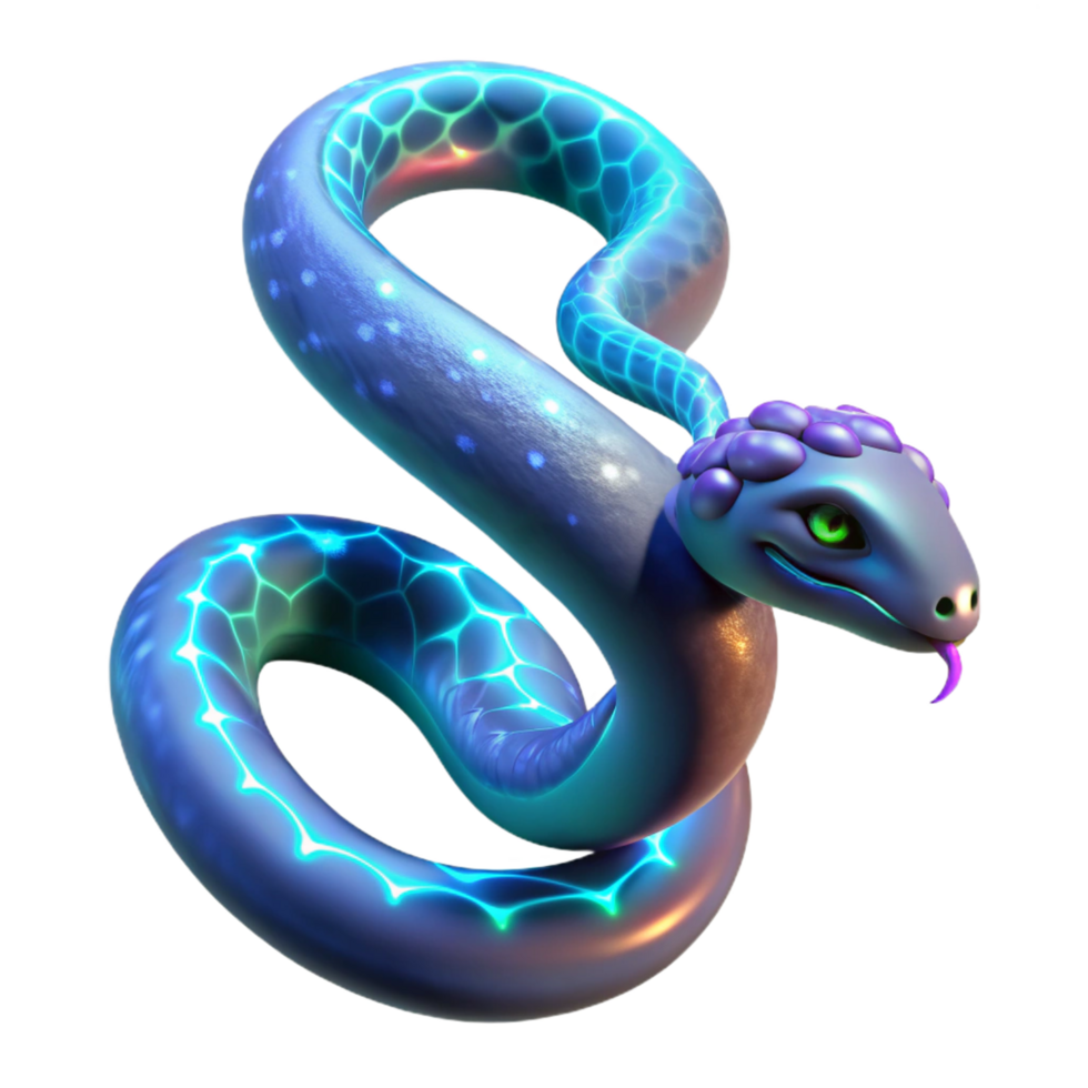 Glowing Serpent Fantasy Art in a Mesmerizing Three Dimensional Scene of Enchantment png