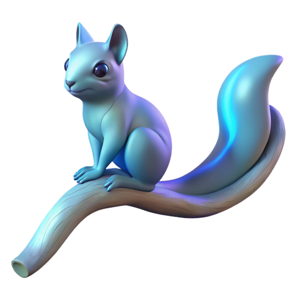 Cute 3D Squirrel on Branch An adorable squirrel perched on a branch, captured in a whimsical three-dimensional render. png