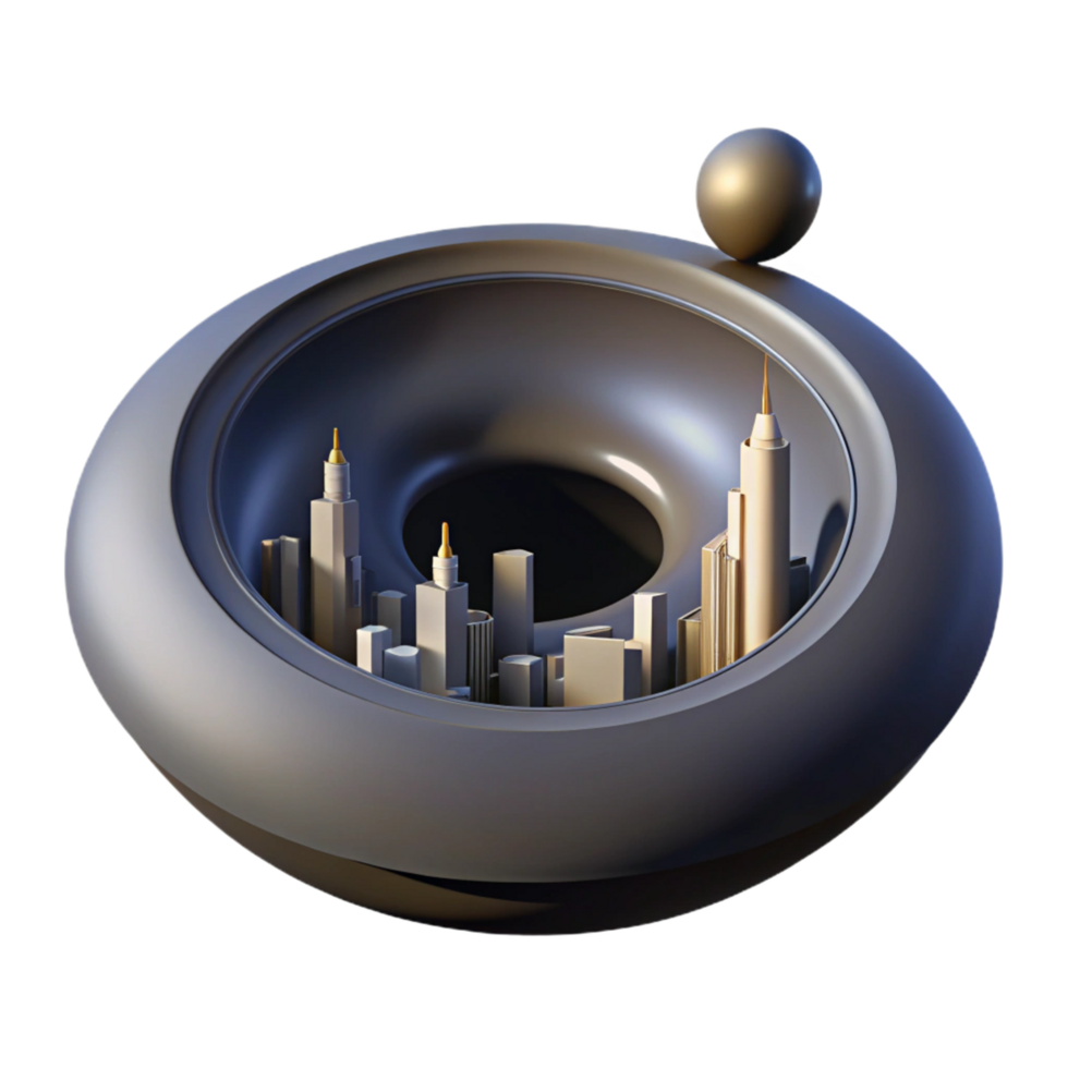 Cityscape in Orb Three Dimensional Render in a Futuristic Scene of Urban Design png