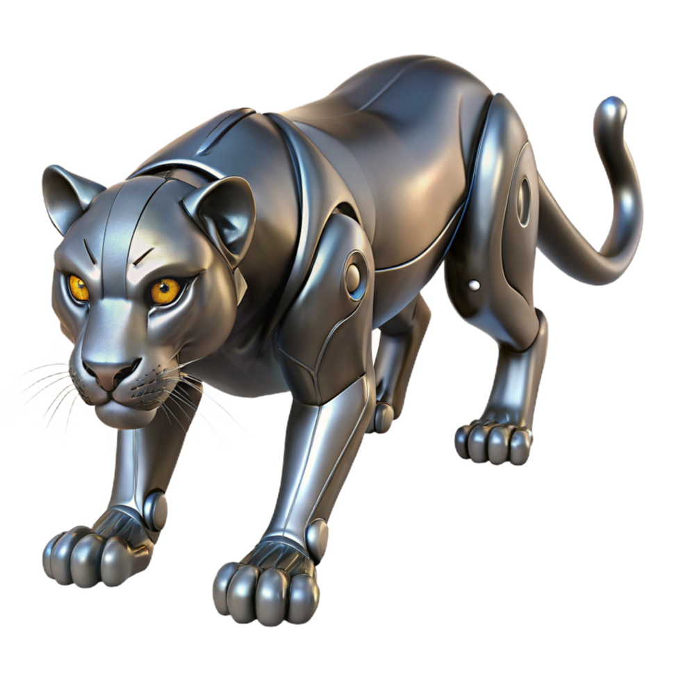 Robotic Panther Metal Big Cat A futuristic panther crafted as a robotic design, navigating the digital jungle with precision. png