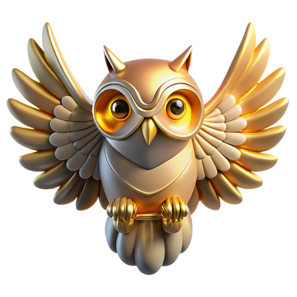Golden Owl Three Dimensional Render in a Majestic Scene of Wildlife png