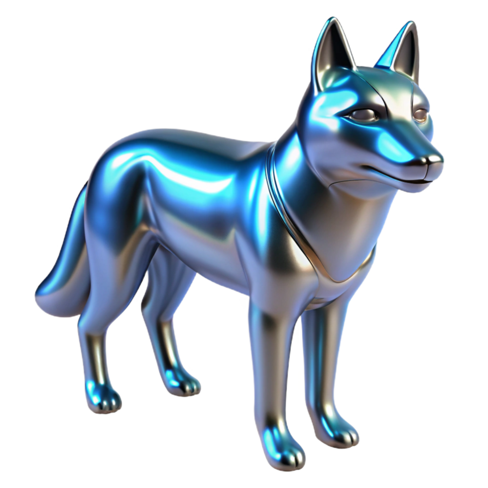 Metallic Canine Figure Three Dimensional Render in a Futuristic Scene of Design png