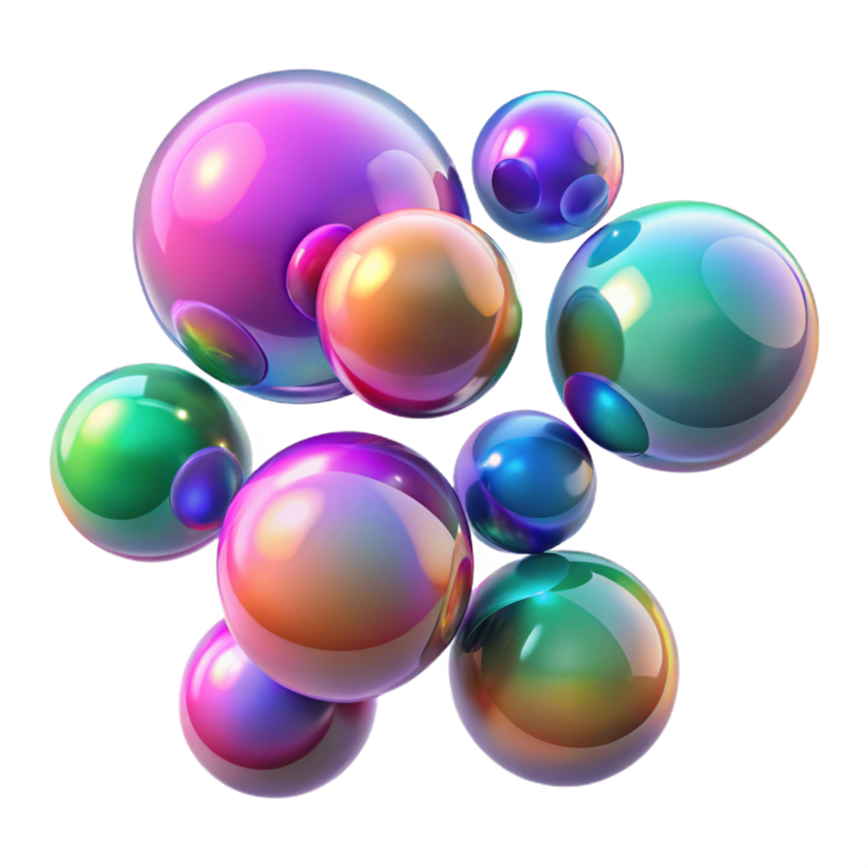Iridescent Spheres Abstract - A conceptual artwork featuring iridescent spheres creating a dynamic and modern visual composition png