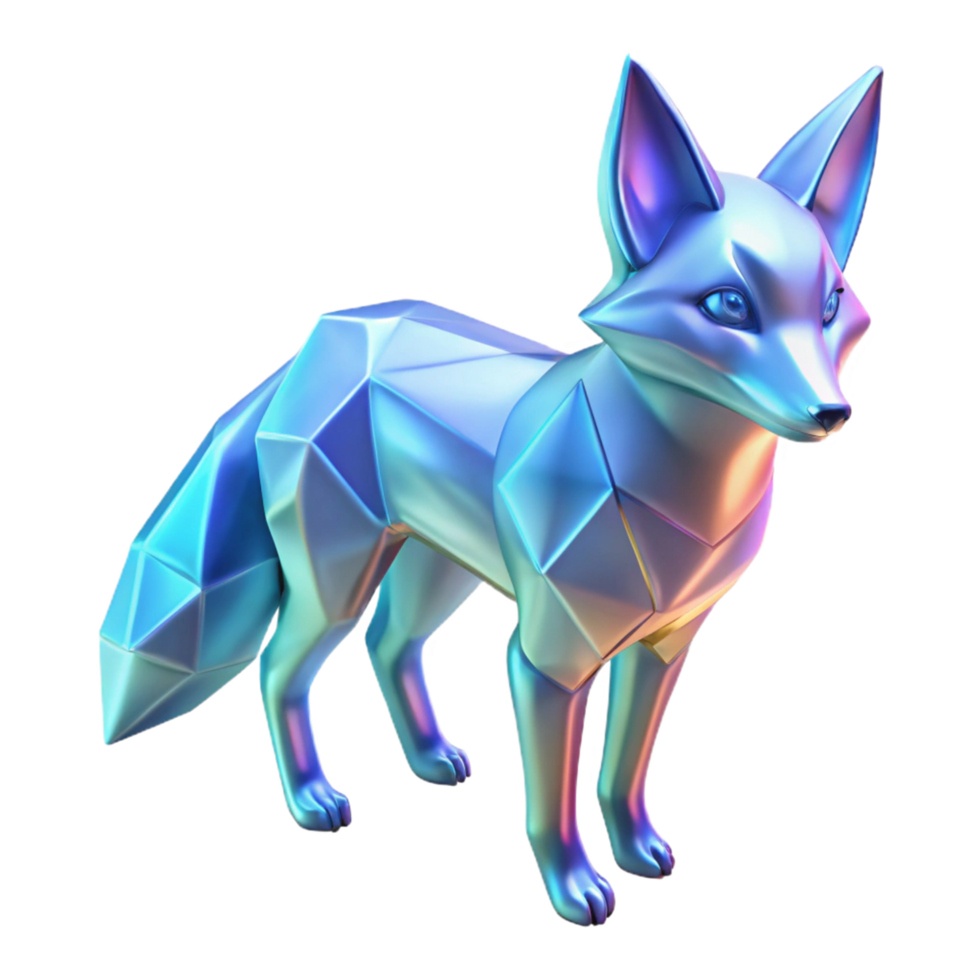 Iridescent Fox Low Poly Three Dimensional Render in a Stunning Scene of Wildlife png