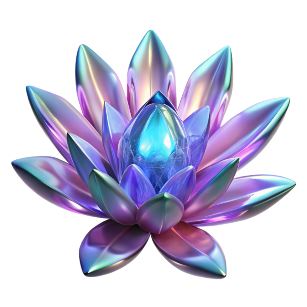 Iridescent Lotus Gem A radiant lotus crafted as a gem, its petals shimmering with iridescent colors in a digital world. png