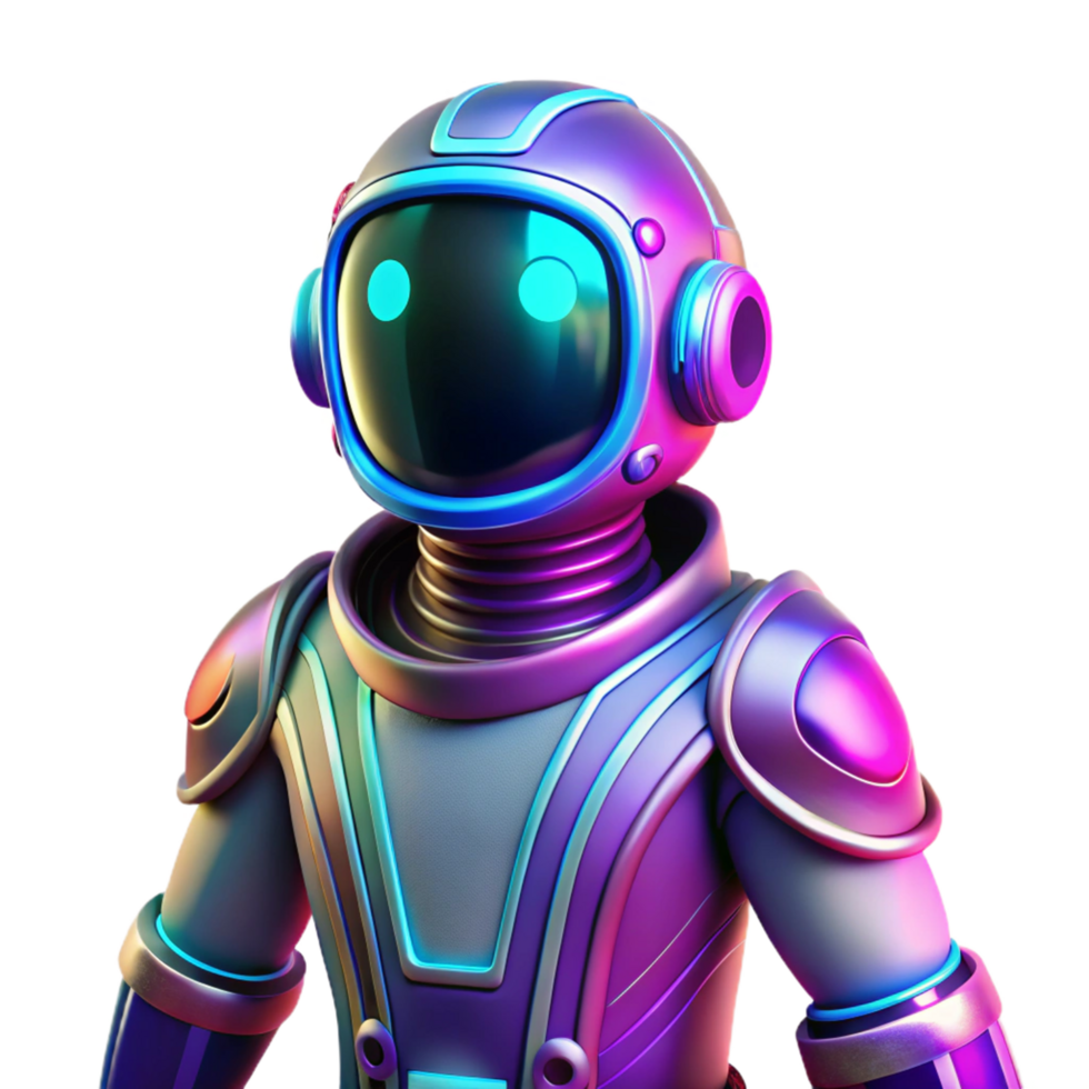 Neon Robot Astronaut A dynamic depiction of a robot astronaut glowing with neon colors, navigating the digital cosmos. png