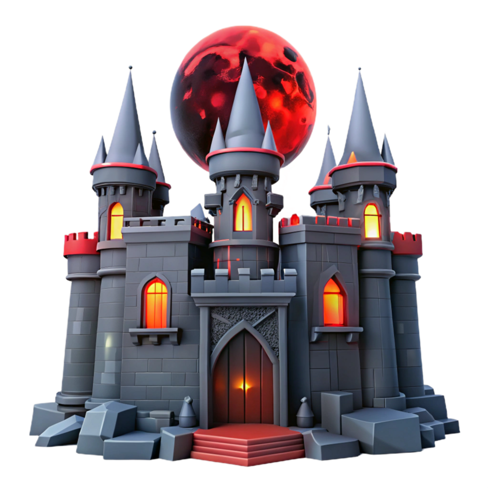 Dark Castle Red Moon Night in a Haunting Three Dimensional Scene of Enchantment png