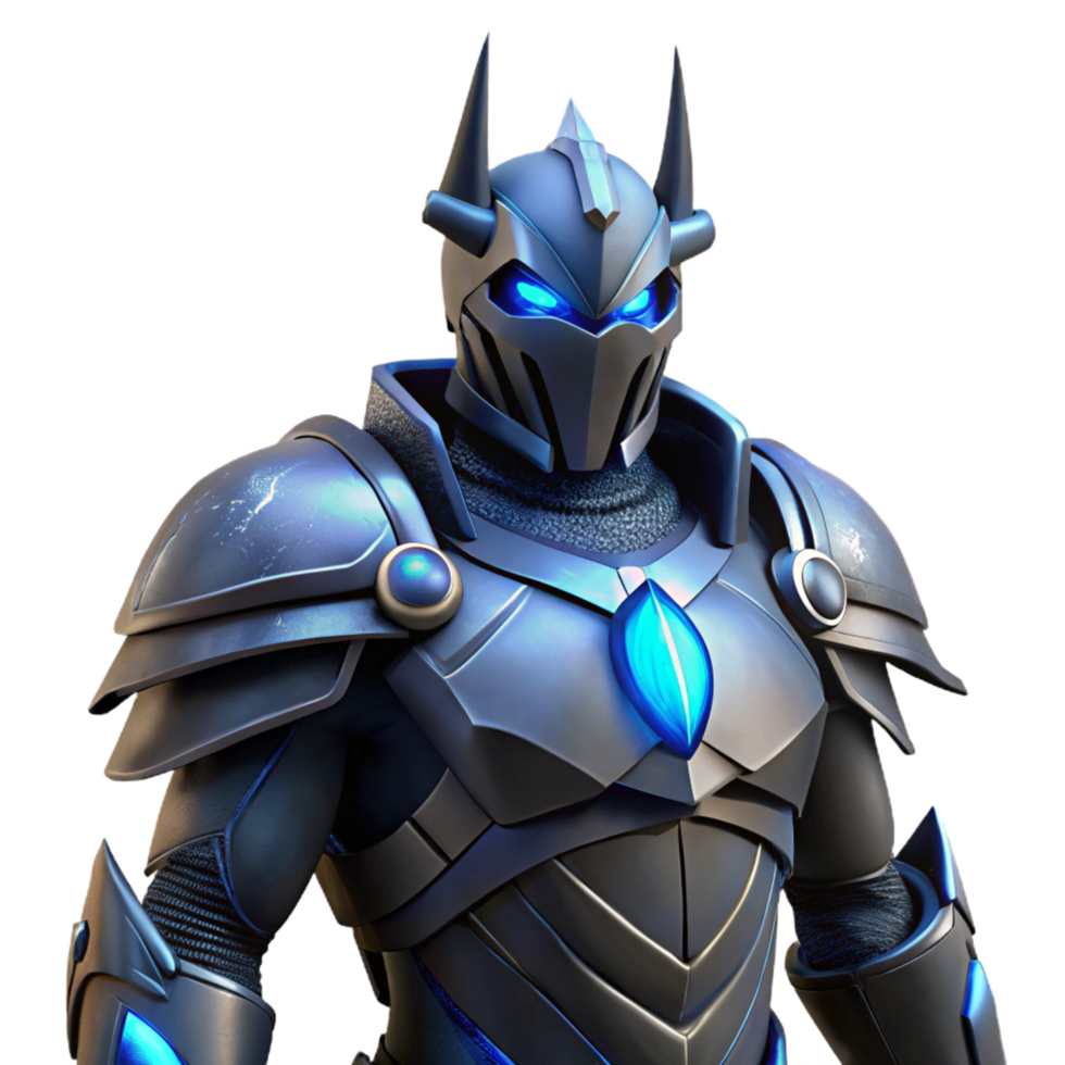 Cybernetic Knight Armored Fantasy Figure in a Dynamic Three Dimensional Scene of Adventure png