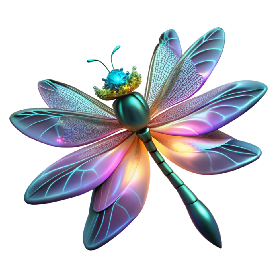 Iridescent Dragonfly Wings in a Stunning Three Dimensional Render of Color and Movement png