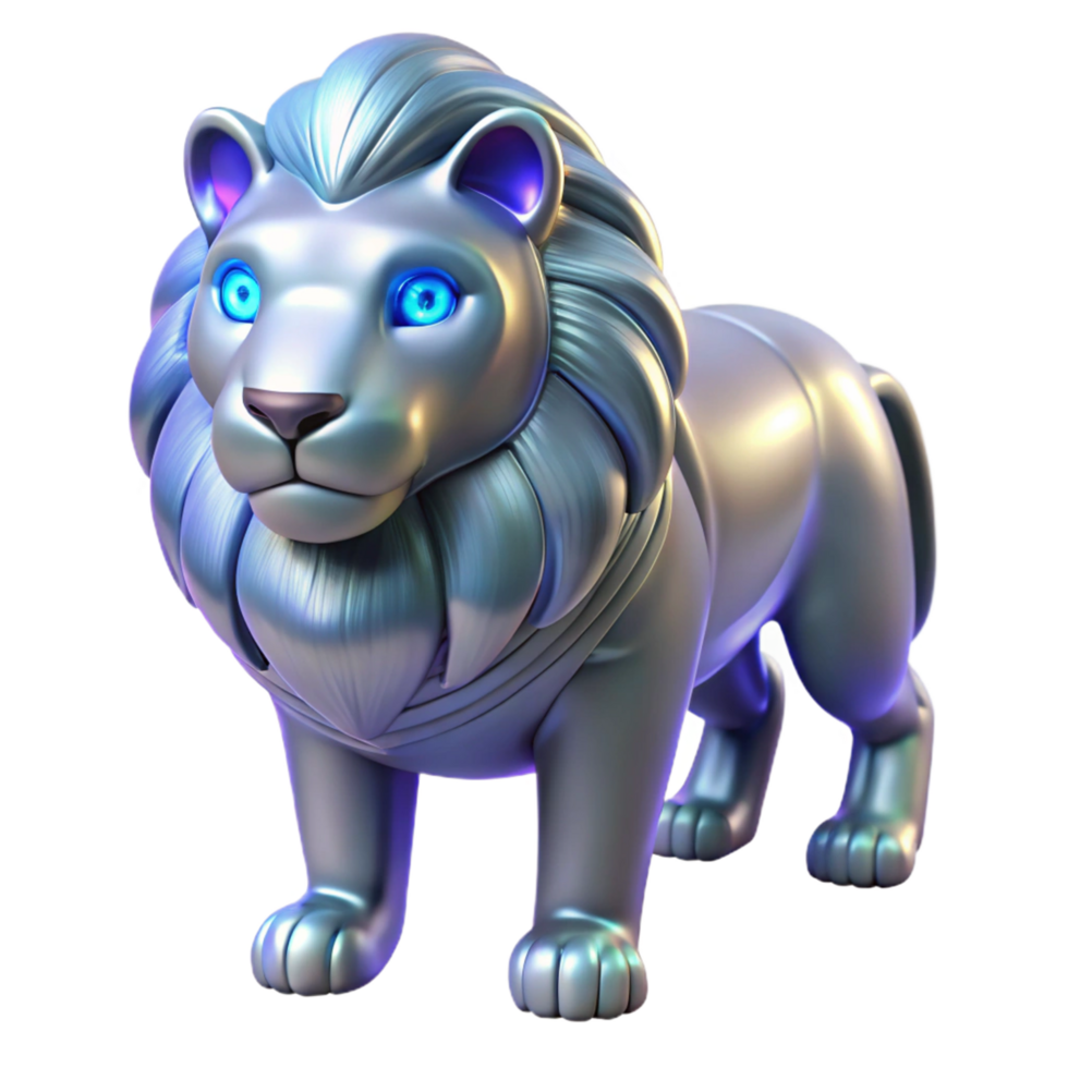 Silver Lion 3D Model A dynamic depiction of a lion crafted in silver, captured in a stunning three-dimensional model. png