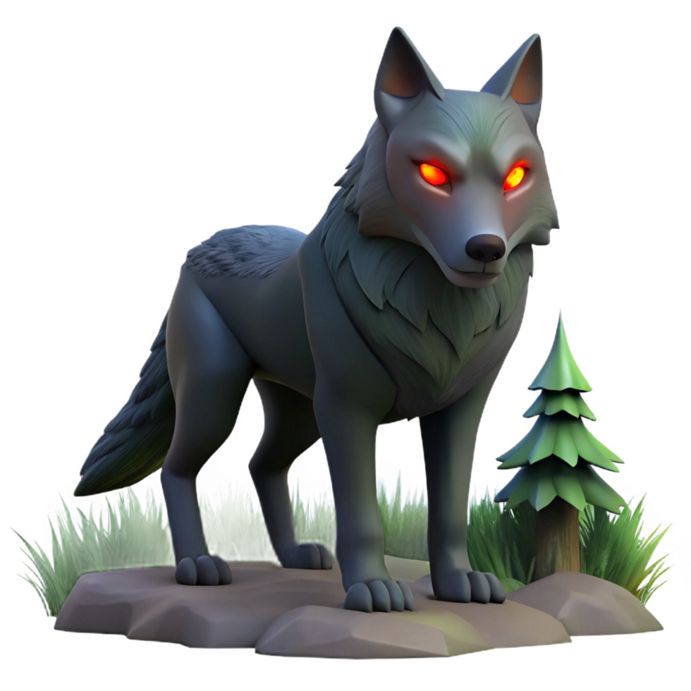 Stylized Wolf 3D Model A unique 3D model of a wolf, designed with stylized features for a distinctive look. png