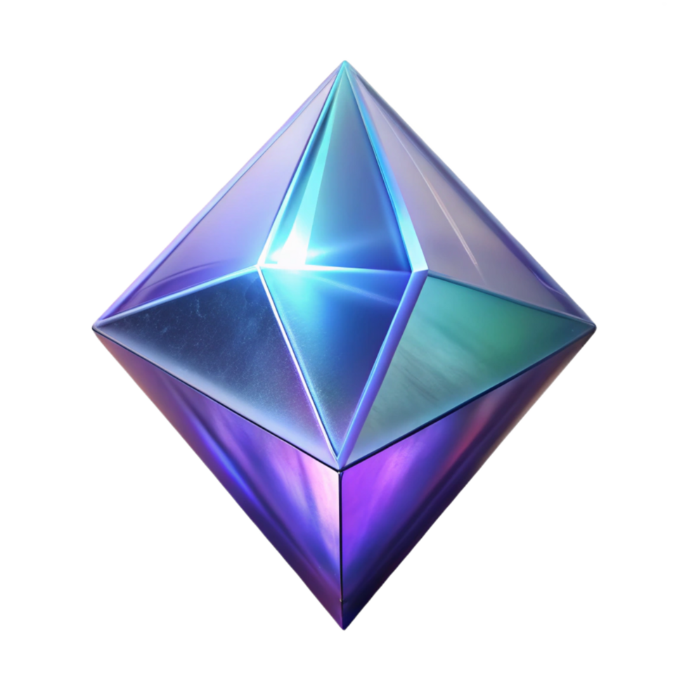Iridescent Gem 3D Render A stunning 3D depiction of an iridescent gem, showcasing a spectrum of colors and ethereal beauty. png