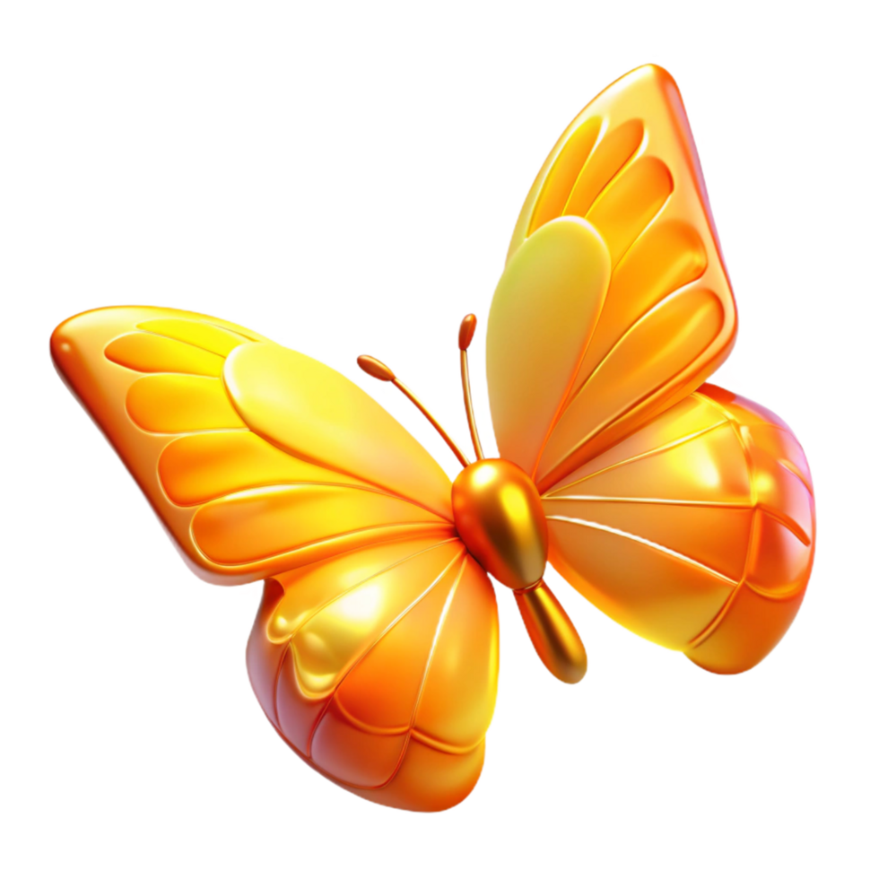 Golden Butterfly 3D Render A radiant butterfly with golden wings, captured in a stunning three-dimensional render. png