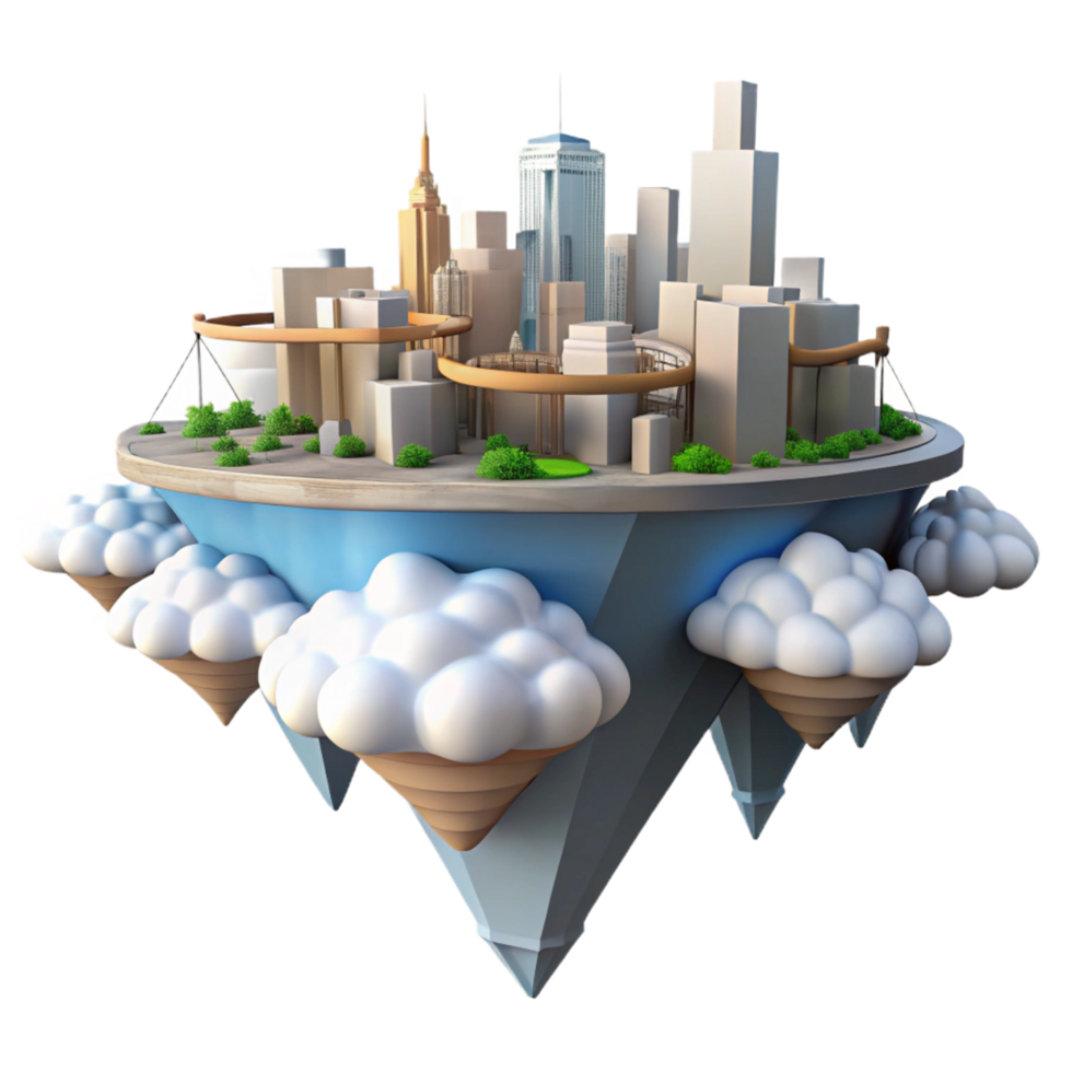 City in the Clouds A Floating Metropolis A visionary depiction of a city floating among the clouds, capturing the essence of futuristic urban design. png