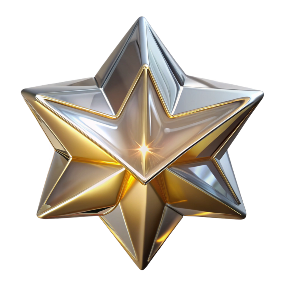 Shining Gold and Silver Star in a Radiant Three Dimensional Scene of Beauty png