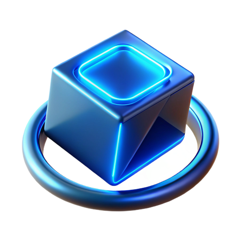 Neon Cube Abstract 3D Render A conceptual 3D depiction of a neon cube, focusing on vibrant colors and dynamic design. png