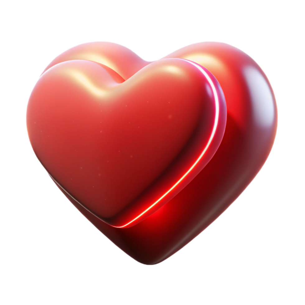 Glowing Double Heart Love Symbol A radiant depiction of a heart navigating a world of love, its surface glowing with vibrant colors in a digital world. png