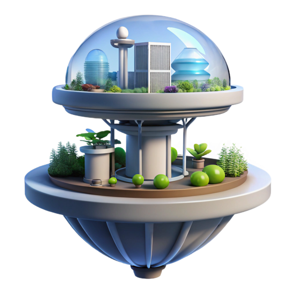 Eco-City Dome as a Sustainable Future in a Visionary Three Dimensional Scene of Urban Design png