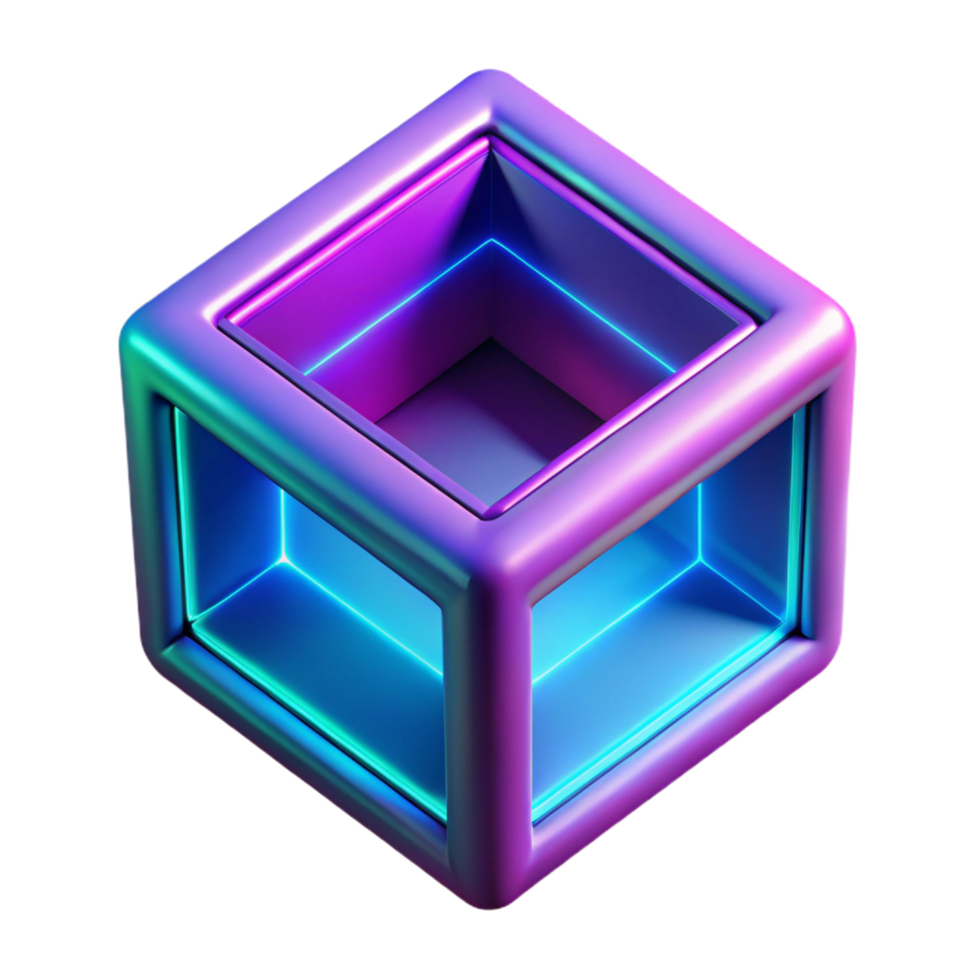 Neon Cube Abstract Three Dimensional Render in a Creative Scene of Design png