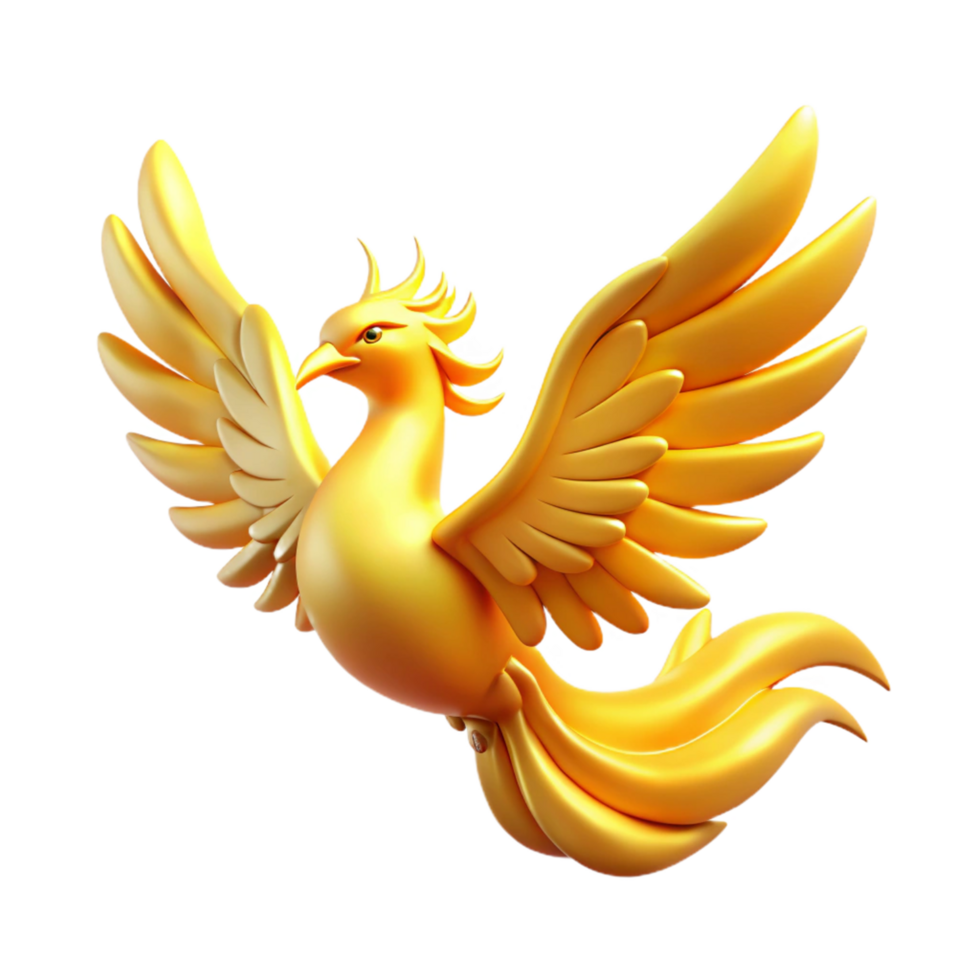 Golden Phoenix Wings of Fire A majestic 3D depiction of a golden phoenix, capturing its mythical essence and fiery beauty. png