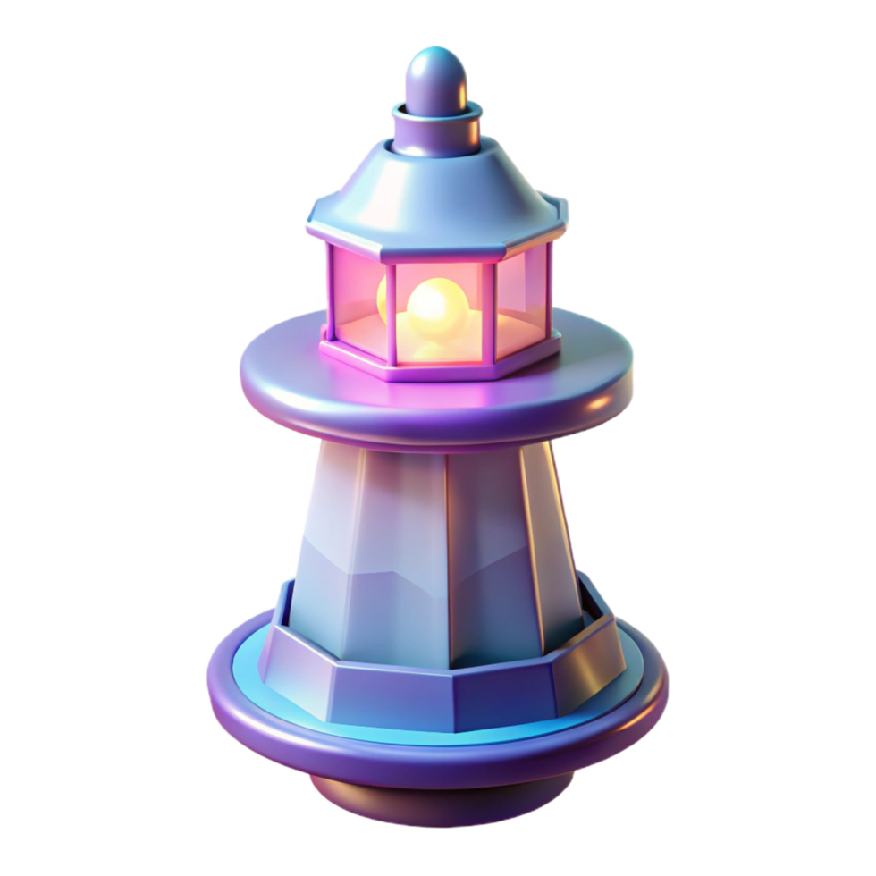 Lighthouse 3D Model Illuminated Tower A serene 3D model of a lighthouse, capturing its illuminated presence and coastal setting. png