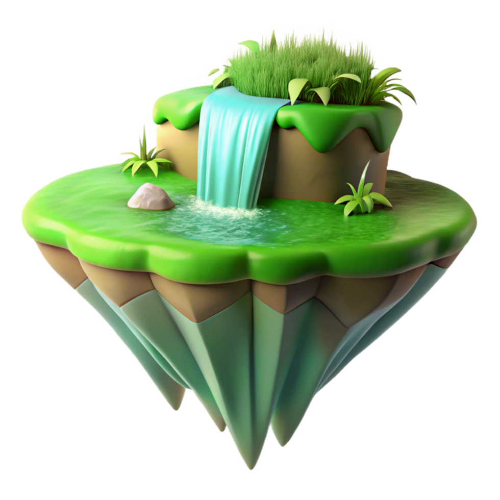 flutuando ilha cascata 3d render - uma caprichoso 3d render do uma flutuando ilha com uma cascata capturando Está mágico atmosfera e encantador Projeto png