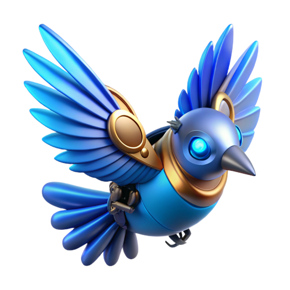 Cybernetic Bird in Flight in a Futuristic Three Dimensional Scene of Design png