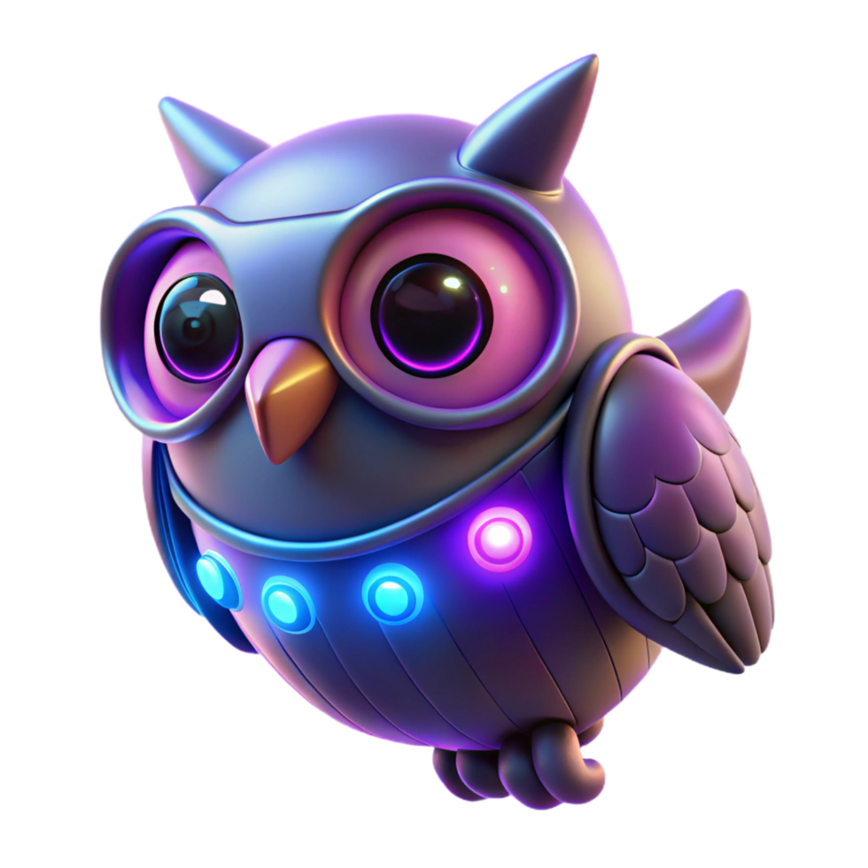 Neon Owl Robot Three Dimensional Render in a Futuristic Scene of Design png