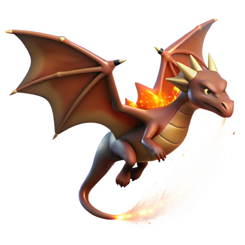 Flying Dragon with Fire A dynamic 3D render of a dragon in flight with fiery elements, capturing its mythical essence and intense presence. png