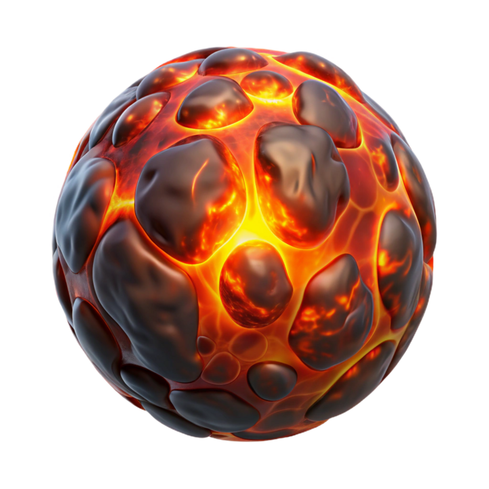 Glowing Lava Sphere A luminous 3D depiction of a lava sphere, highlighting its glowing features and enchanting presence. png