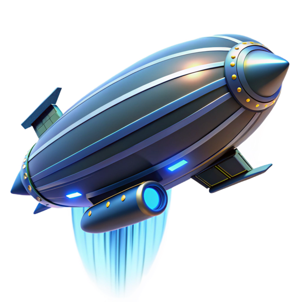 Futuristic Airship Design Concept A dynamic depiction of an airship navigating the digital skies, captured as a design concept in a digital world. png