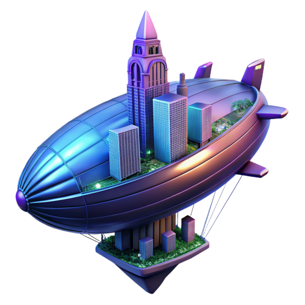 City in the Sky Airship Urban Design - A whimsical depiction of a city in the sky with airship elements capturing its magical atmosphere and advanced urban design png