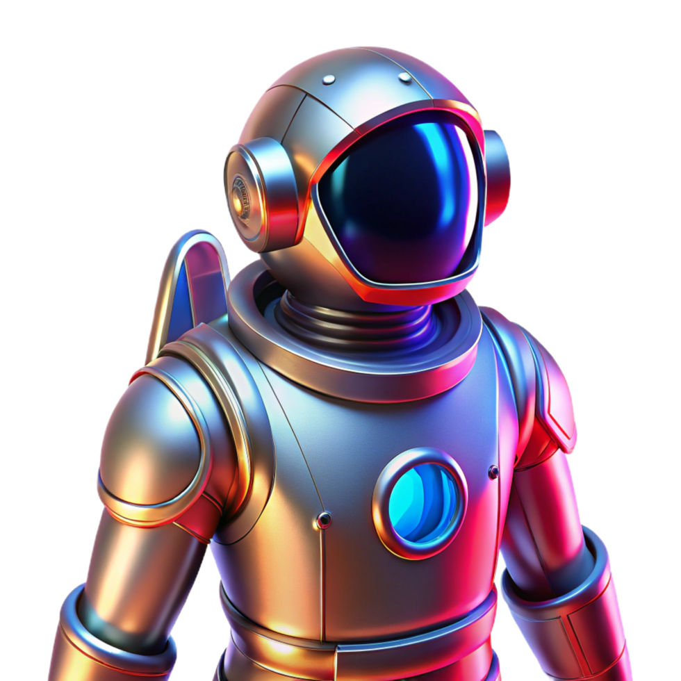 Metallic Robot Astronaut in a Futuristic Three Dimensional Scene of Exploration png