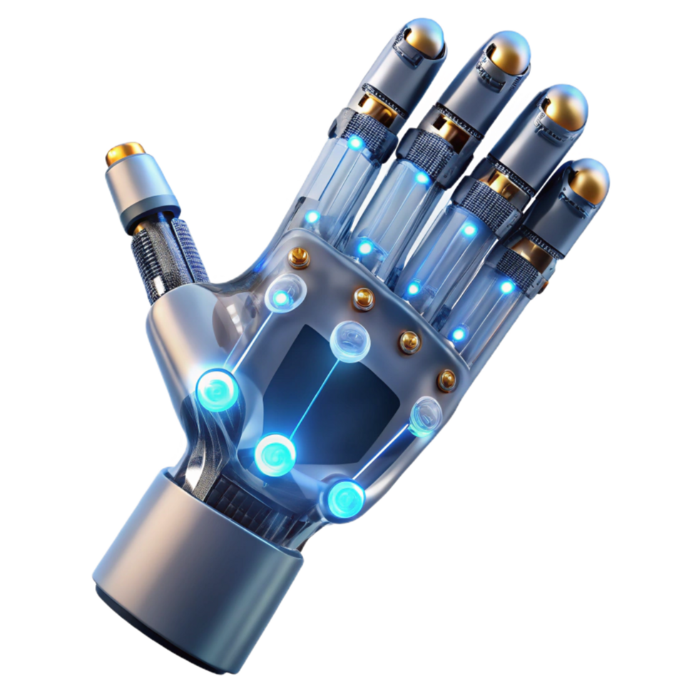 Advanced Robotic Hand Design A dynamic depiction of a hand crafted as a robotic design, capturing the essence of innovation in a digital world. png