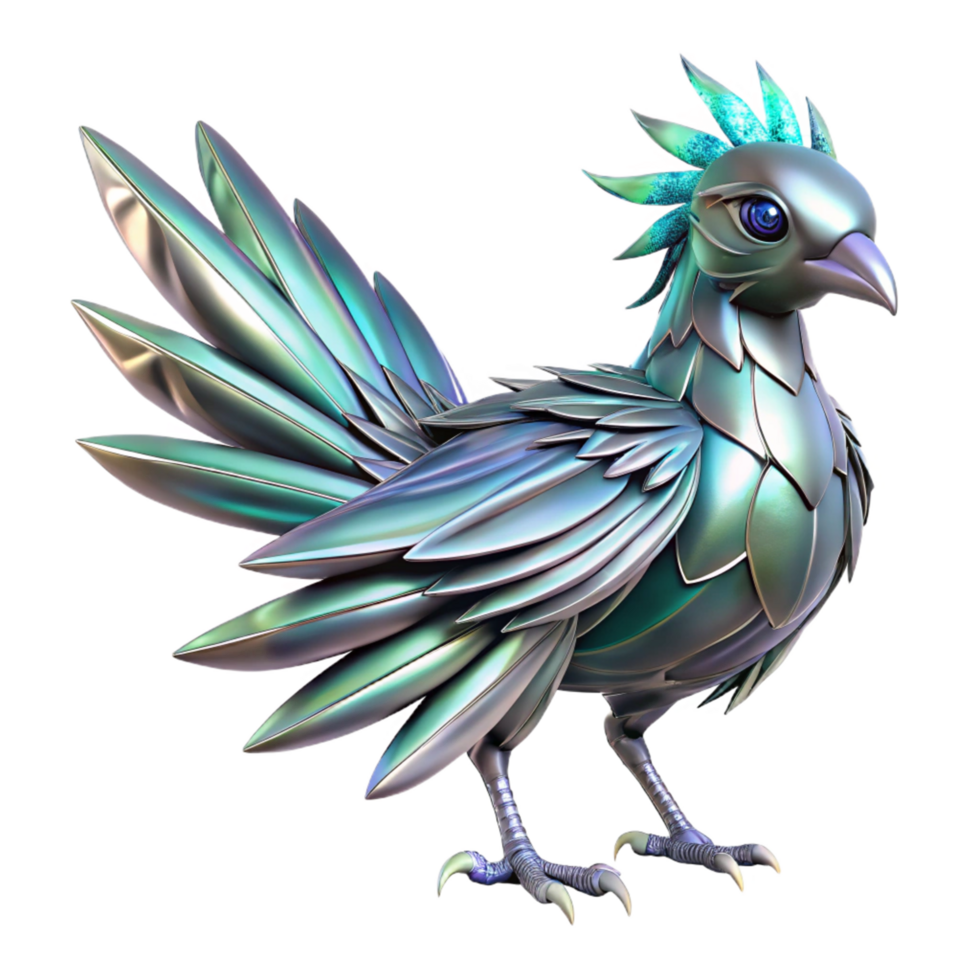 Metallic Bird Three Dimensional Render in a Futuristic Scene of Avian Design png