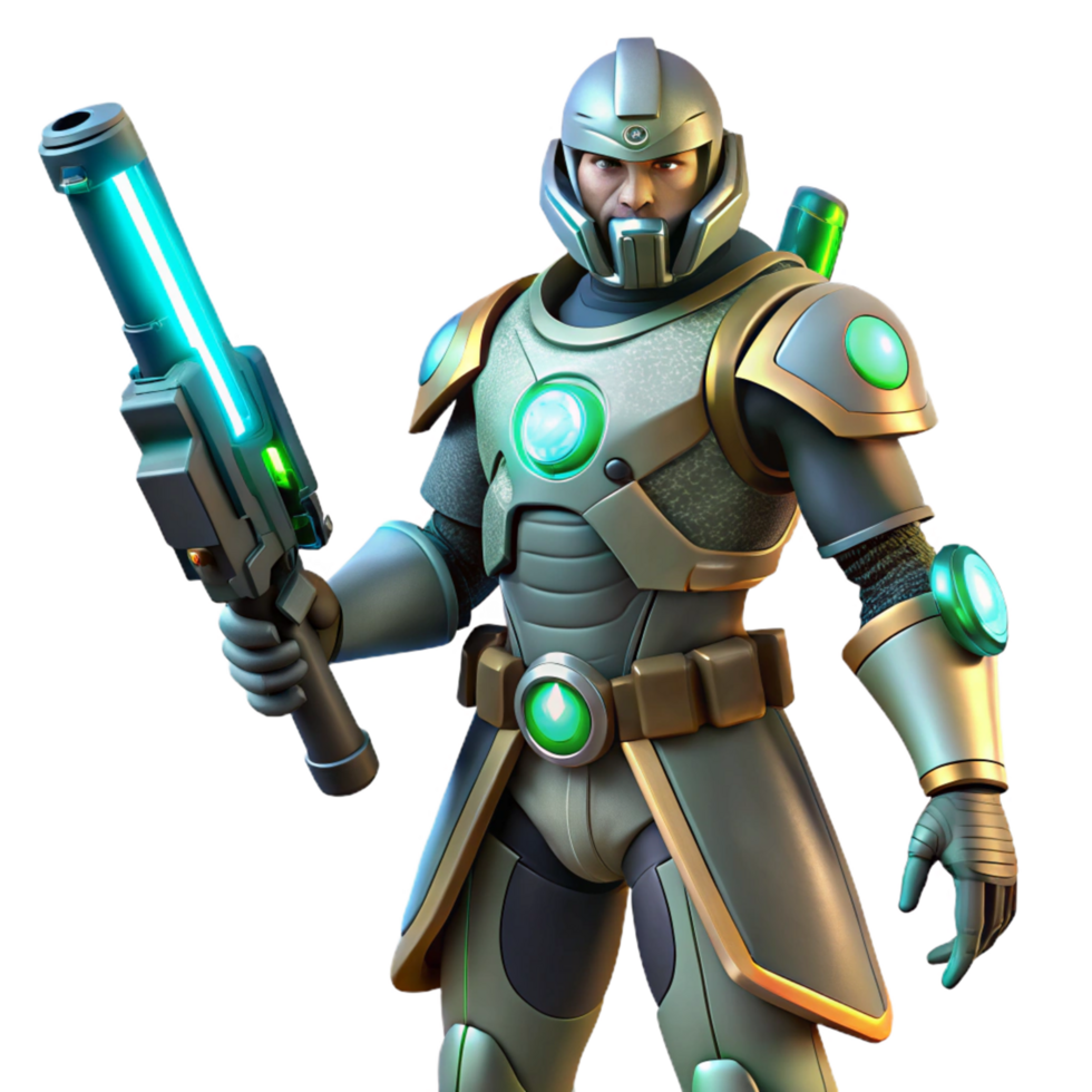 Sci-Fi Soldier with an Energy Weapon in a Futuristic Three Dimensional Scene of Combat png