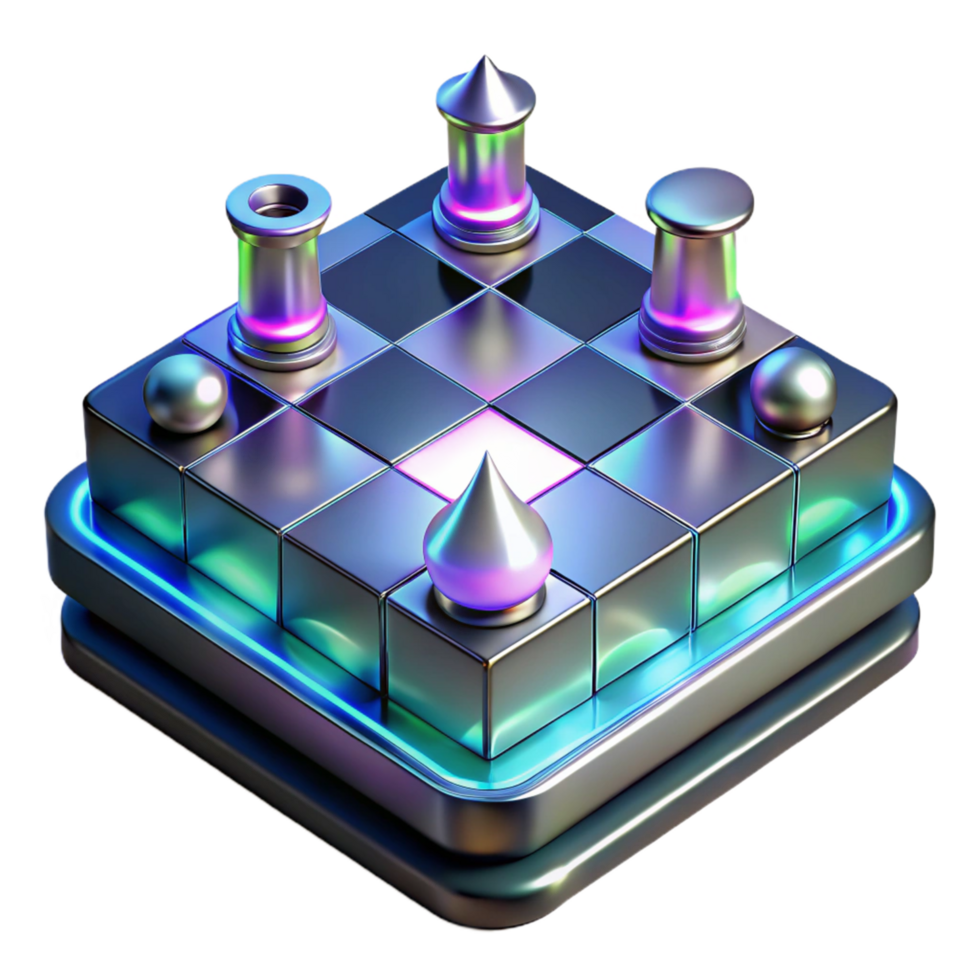 Abstract Chess Game Strategy Puzzle A conceptual 3D representation of a chess game, focusing on abstract design and strategic elements. png